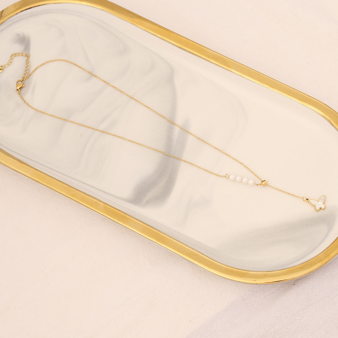 Wholesale Pearl Butterfly Stainless Steel Multilayer Necklace